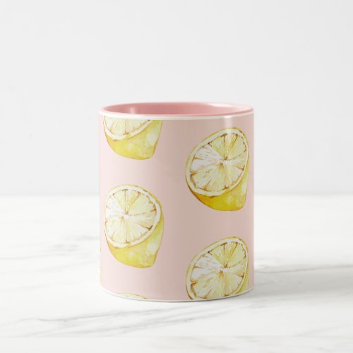 Modern Pastel Pink   Yellow Lemons Pattern Two_Tone Coffee Mug