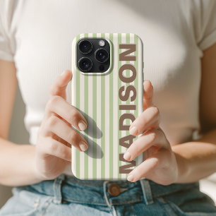 Modern Pastel Pistachio Striped Nurse Teacher Name iPhone 16 Pro Max Case