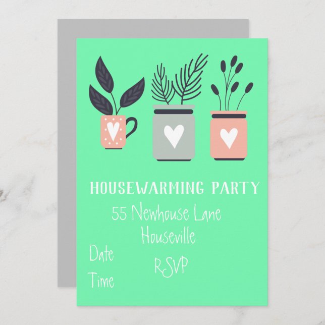 Modern pastel pot plants housewarming Party Invitation (Front/Back)