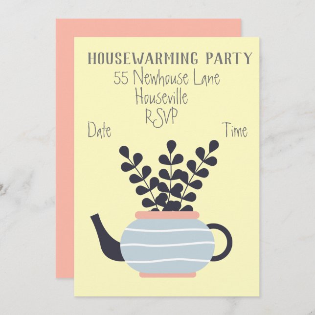 Modern pastel pot plants housewarming Party Invitation (Front/Back)