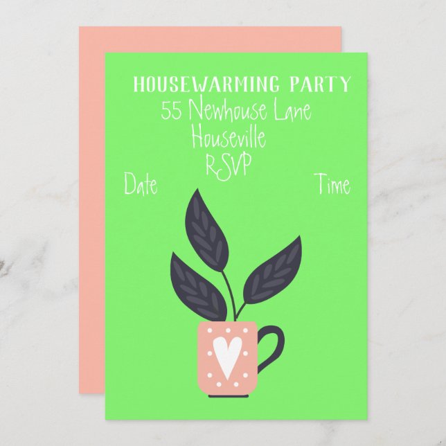 Modern pastel pot plants housewarming Party Invitation (Front/Back)