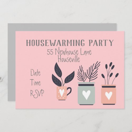Modern pastel pot plants housewarming Party Invitation
