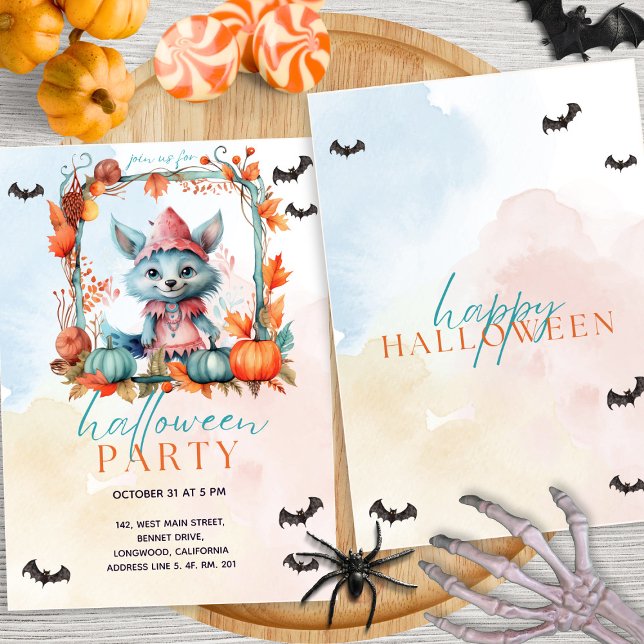 Modern Pastel Pumpkin Patch Fox Halloween Party Invitation (Creator Uploaded)