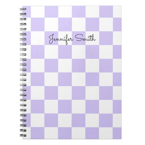 Modern Pastel Purple and White Checker Notebook
