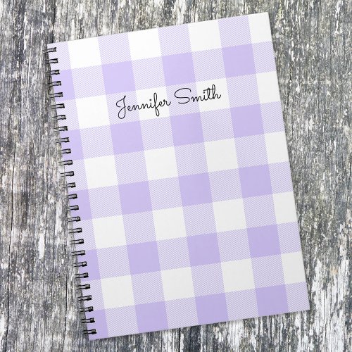Modern Pastel Purple and White Gingham Check Notebook