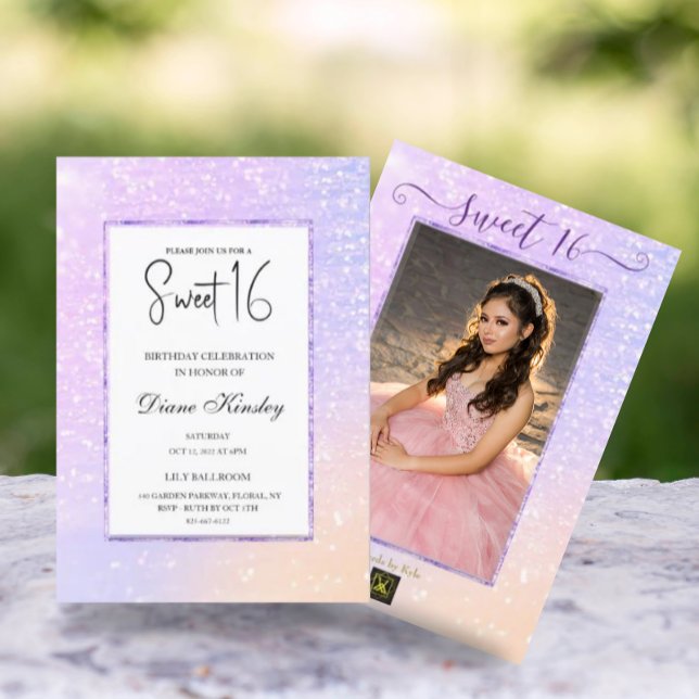 Modern pastel purple lavender Sweet 16 Invitation (Creator Uploaded)