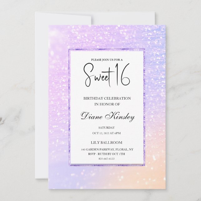 Modern pastel purple lavender Sweet 16 Invitation (Front)
