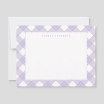 Modern Pastel Purple Violet Gingham Plaid Check Note Card
