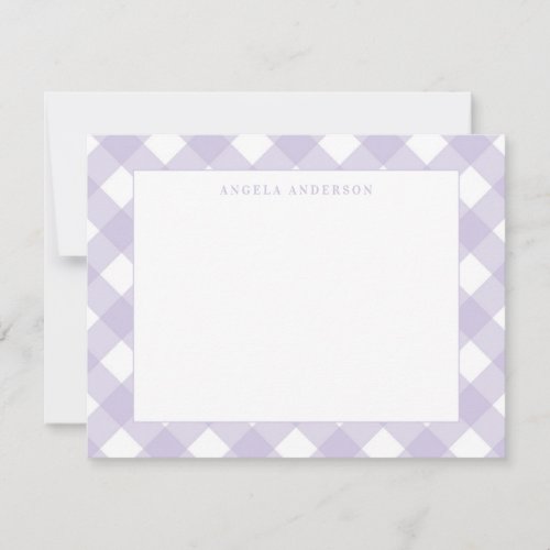Modern Pastel Purple Violet Gingham Plaid Check Note Card