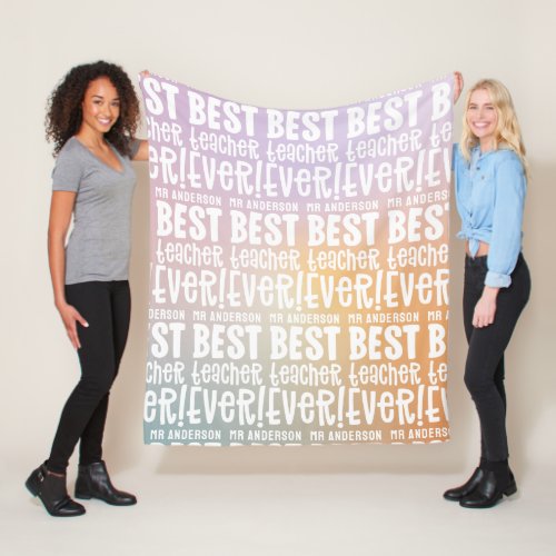Modern pastel rainbow best teacher typography gift fleece blanket