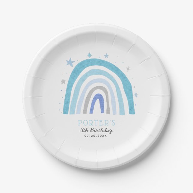 Modern Pastel Rainbow Boys Birthday Party  Paper Plates (Front)