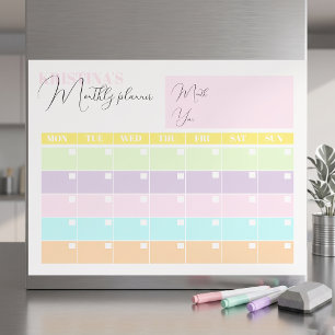 Modern Pastel Rainbow Custom Monthly Planner Magnetic Dry Erase Sheet