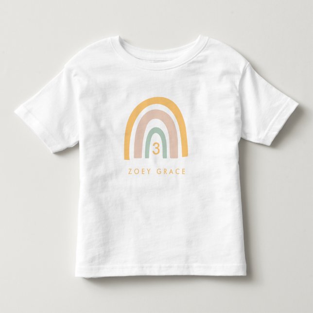 Modern Pastel Rainbow Girl's Birthday Age Toddler T-shirt (Front)