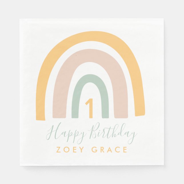 Modern Pastel Rainbow Girl's Birthday Napkins (Front)