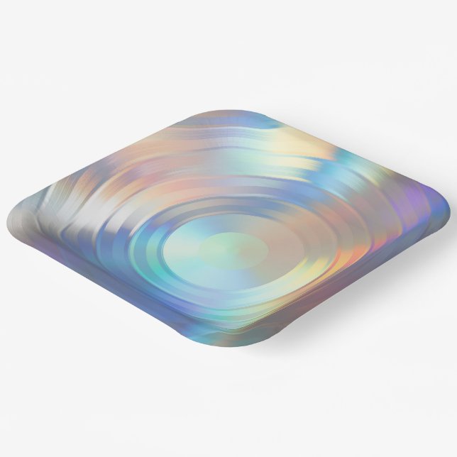  Modern Pastel Rainbow Mermaid Unicorn Holographic Paper Plates (Angled)