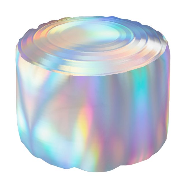 Modern Pastel Rainbow Mermaid Unicorn Holographic Pouf (Angled Front)
