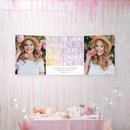 Modern pastel rainbow multi photo graduation party banner