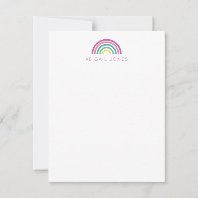 Modern Pastel Rainbow Personalized Kids Note Card (Front)