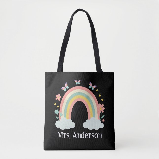 Modern Pastel Rainbow Personalized Teacher Gift Tote Bag (Front)