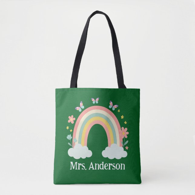 Modern Pastel Rainbow Personalized Teacher Gift Tote Bag (Front)