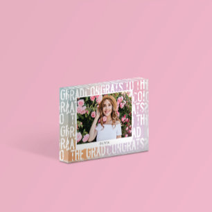 Modern pastel rainbow pink girly photo graduation block
