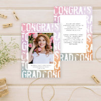 Modern pastel rainbow pink girly photo graduation