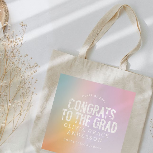 Modern pastel rainbow pink girly photo graduation tote bag (Creator Uploaded)