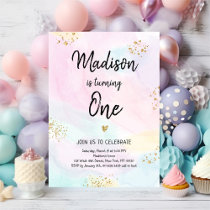 Modern Pastel Rainbow Pink Gold Birthday Invitation