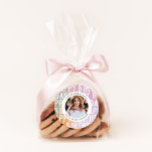 Modern pastel rainbow pink photo birthday party classic round sticker<br><div class="desc">Modern contemporary photo birthday party decor napkin. With space for photo and information . Modern girly pink,  pur[ple,  teal,  blue,  green,  orange,  yellow pastel rainbow and white color can be customised to suit your style.</div>