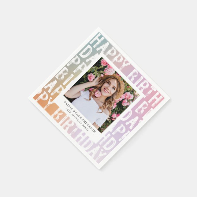 Modern pastel rainbow pink photo birthday party napkins