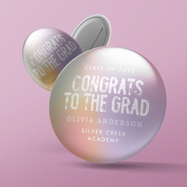 Modern pastel rainbow pink photo graduation party  button (Creator Uploaded)