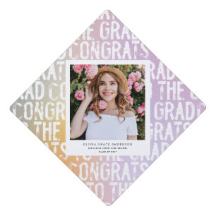 Modern pastel rainbow pink photo graduation party cap topper