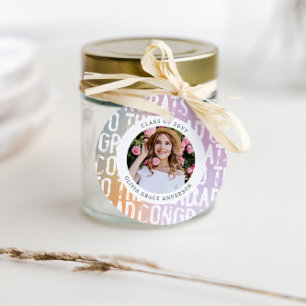 Modern pastel rainbow pink photo graduation party favor tags