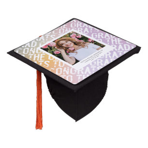 Modern pastel rainbow pink photo graduation party graduation cap topper