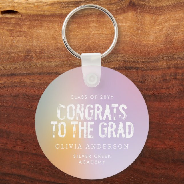 Modern pastel rainbow pink photo graduation party keychain (Front)