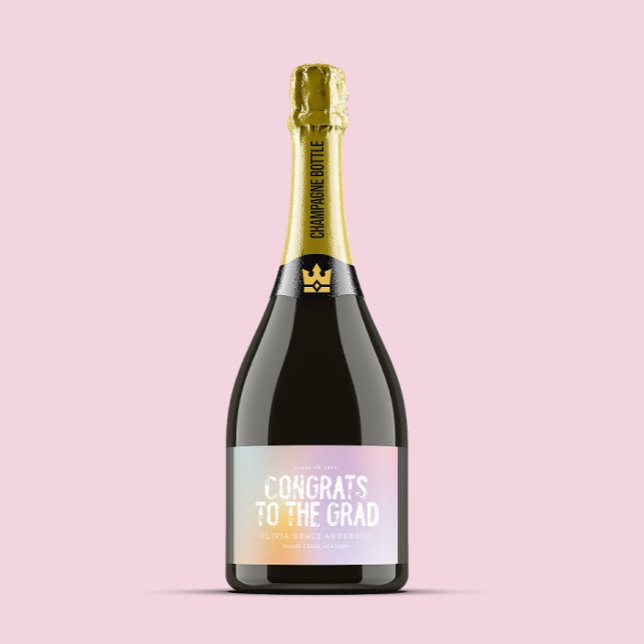 Modern pastel rainbow pink photo graduation party  sparkling wine label (Creator Uploaded)