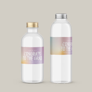 Modern pastel rainbow pink photo graduation party water bottle label