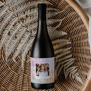 Modern pastel rainbow pink photo graduation party wine label