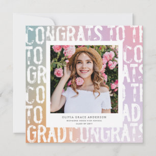 Modern pastel rainbow pink teal photo graduation invitation