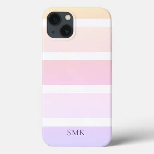 Modern Pastel Rainbow Stripes Monogram iPhone 13 Case