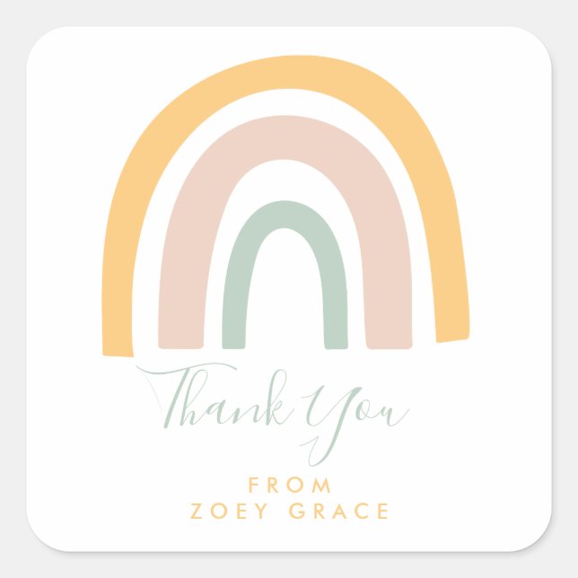 Modern Pastel Rainbow Thank You Favor Square Sticker (Front)