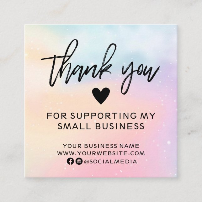 Modern Pastel Rainbow Thank You Square Business Card (Front)