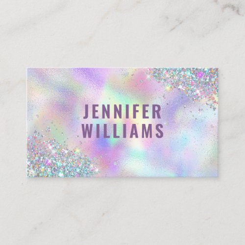 Modern Pastel rainbow trendy Holographic Glitter Business Card