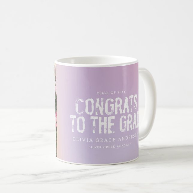 Modern pastel rainbow typography graduation photo coffee mug (Front Right)