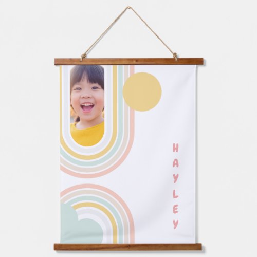 Modern Pastel Rainbow With Photo Hanging Tapestry