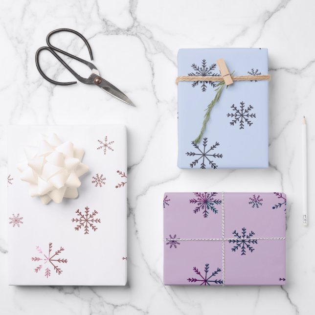 Modern Pastel Snowflakes Wrapping Paper Sheets (Front)