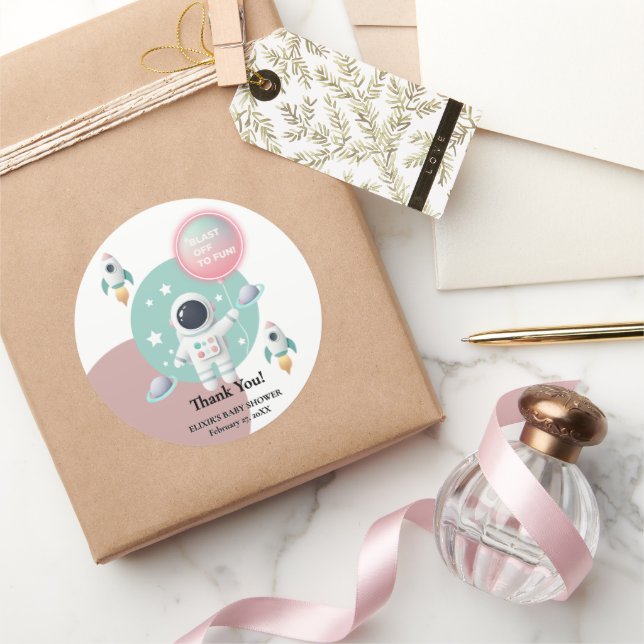 Modern Pastel Space Explorer Baby Shower Classic Round Sticker (Gifting)