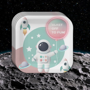 Modern Pastel Space Explorer Baby Shower Paper Plates