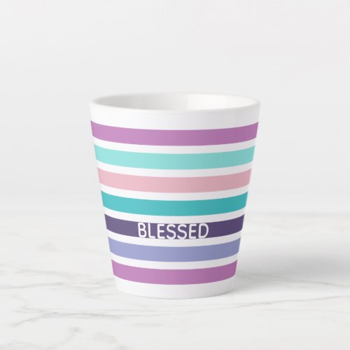 Modern Pastel Striped Christian BLESSED Latte Mug