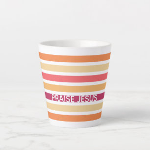 Modern Pastel Striped Christian PRAISE JESUS Latte Mug